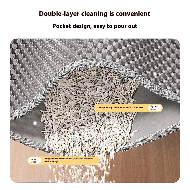 Cat Litter Mat 2-Layer Design Premium Sand Trapping Technology Waterproof Base Non-Slip Pet Floor Protector for Indoor Kittens