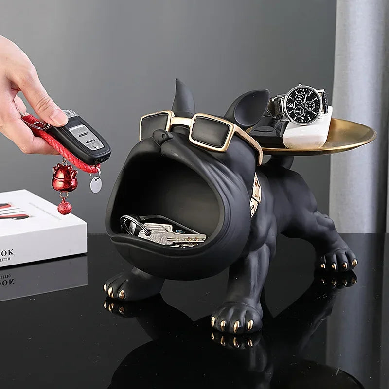 Resin Dog Statue Bulldog Statue Storage Tray Animal Decoration Resin Craft Art Sculpture Statue Dog Sculpture Home Decoration
